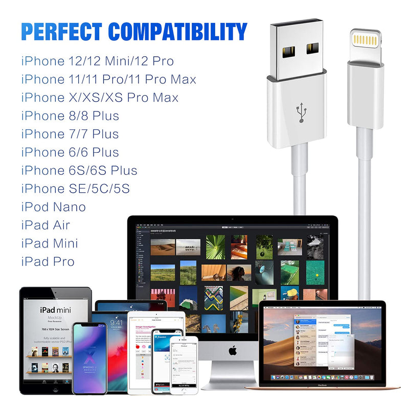 [Australia - AusPower] - iPhone Charger 3Pack Apple MFi Certified Apple Charger 6FT, Lightning Cable 6FT Compatible with iPhone 12 Mini Pro Max SE 11 Xs Max XR X 8 7 6 Plus 5S iPad Pro Airpods 3 Pack 6FT 