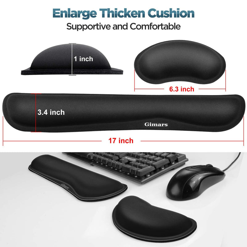 [Australia - AusPower] - Gimars Upgrade Enlarge Gel Memory Foam Set Keyboard Wrist Rest Pad, Mouse Wrist Cushion Support for Office, Computer, Laptop, Mac, Comfortable, Lightweight for Easy Typing Pain Relief, Black Black-Fiber 