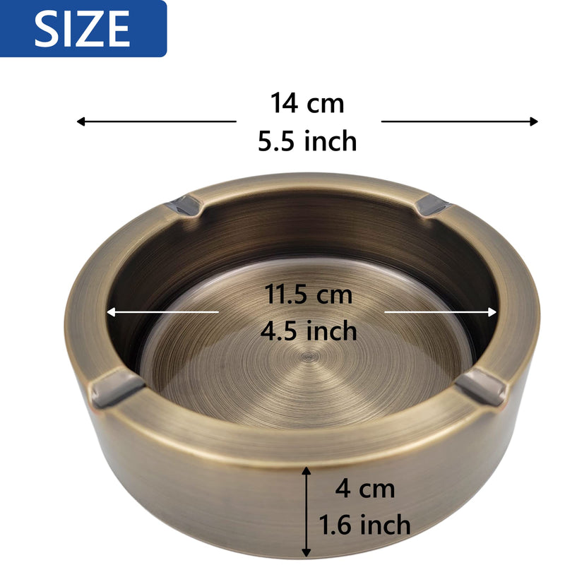 [Australia - AusPower] - Bronze Stainless Steel Round Metal Ashtray for Cigarette Cigar - Portable Home Office Patio Tabletop Countertop Ash Tray - Durable Fancy Outside Décor Hotel Restaurant Bar Bronze 