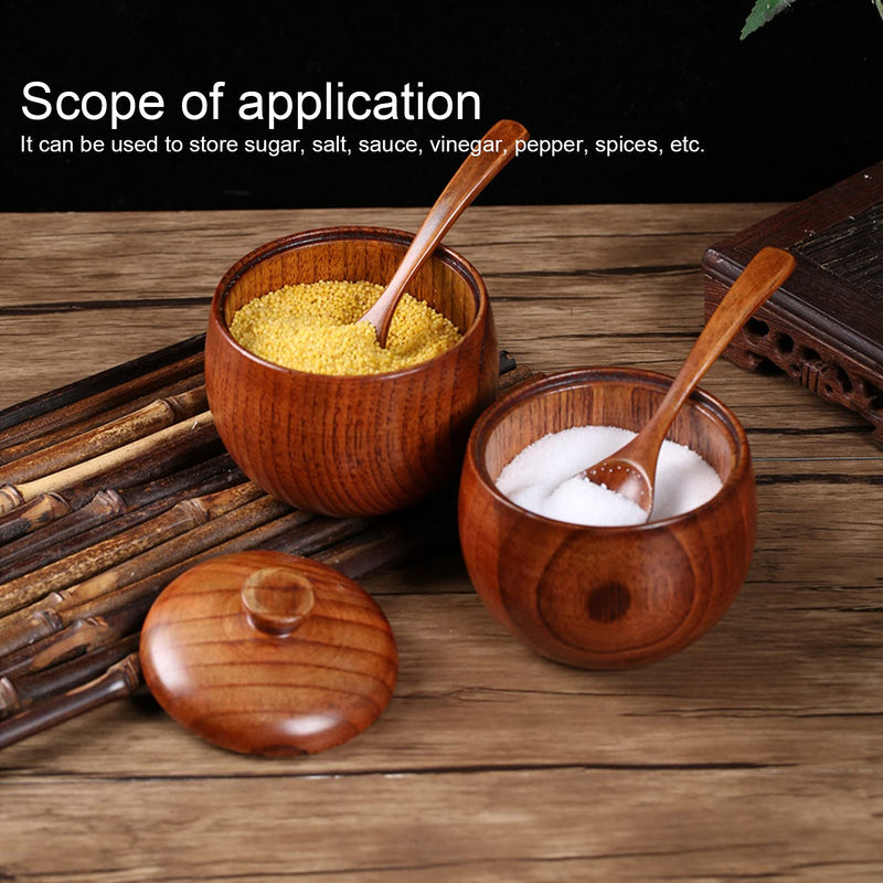 [Australia - AusPower] - 2Pcs Wooden Salt Bowls, Small Sugar Bowl Container Japanese Salt and Pepper Bowls Kitchen Tool with Lid and Spoon for Kitchen 