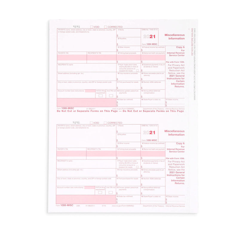[Australia - AusPower] - 1099 MISC Forms 2021, 4 Part Tax Forms Kit, 25 Vendor Kit of Laser Forms, Compatible with QuickBooks and Accounting Software, 25 Self Seal Envelopes Included 