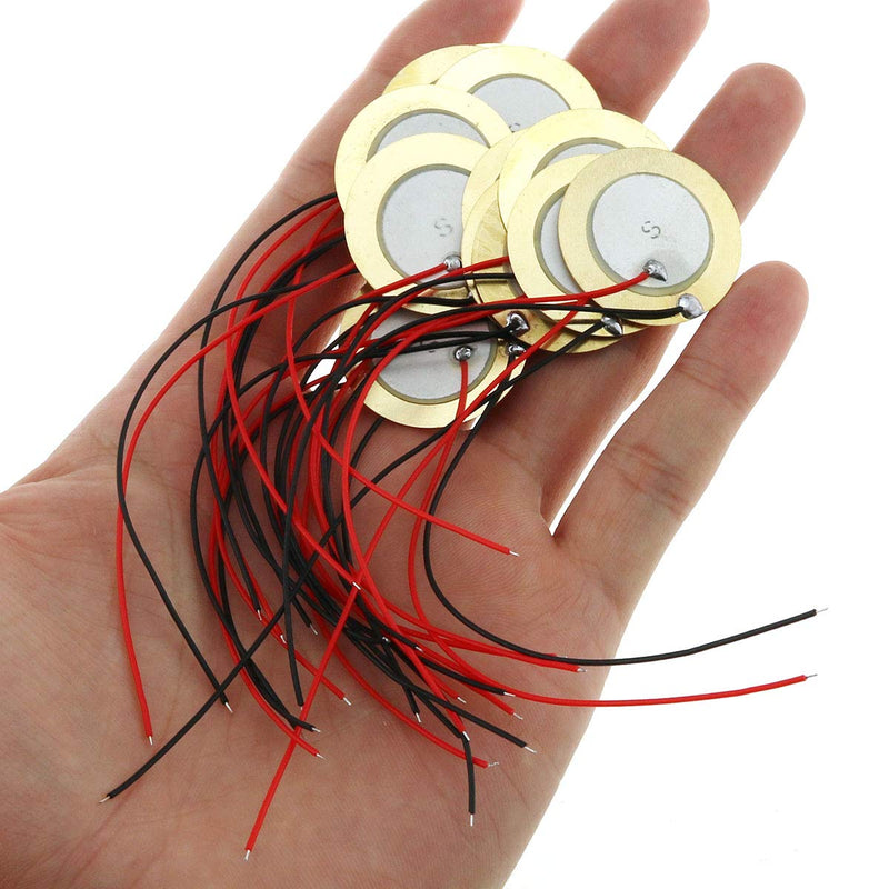 [Australia - AusPower] - E-outstanding 15PCS 10mm Piezo Disc Transducer Contact Microphone Trigger Sound Sensor with 4 Inches Wires for Acoustic Instrument 