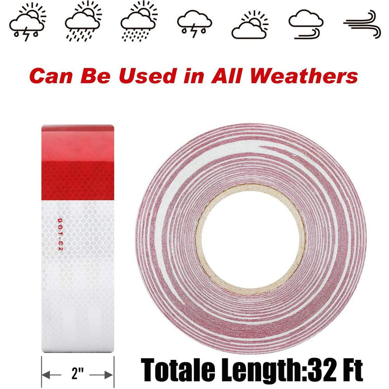 [Australia - AusPower] - Harciety Reflective Safety Tape Outdoor, DOT-C2 Reflector Tape 2in x 32ft Red/White Reflective Tape for Trailers Cars Trucks High Visibility Conspicuity Tape 2In-32Ft 