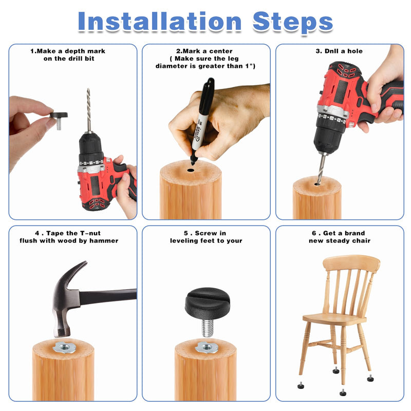 [Australia - AusPower] - DSLSQD 12 Pack Furniture Leveling Feet Adjustable Furniture Feet Table Legs Heavy Duty Leveling Feet Screw on Furniture Levelers for Table Cabinets Chairs Bar Stool Desk Dresser Wood Legs (M6) M6 