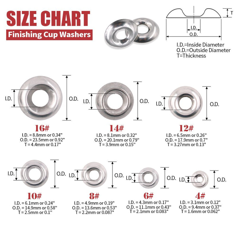 [Australia - AusPower] - Hilitchi 304 Stainless Steel [#4 - #16] Finishing Cup Countersunk Washer Assortment Set - 160 Pieces 