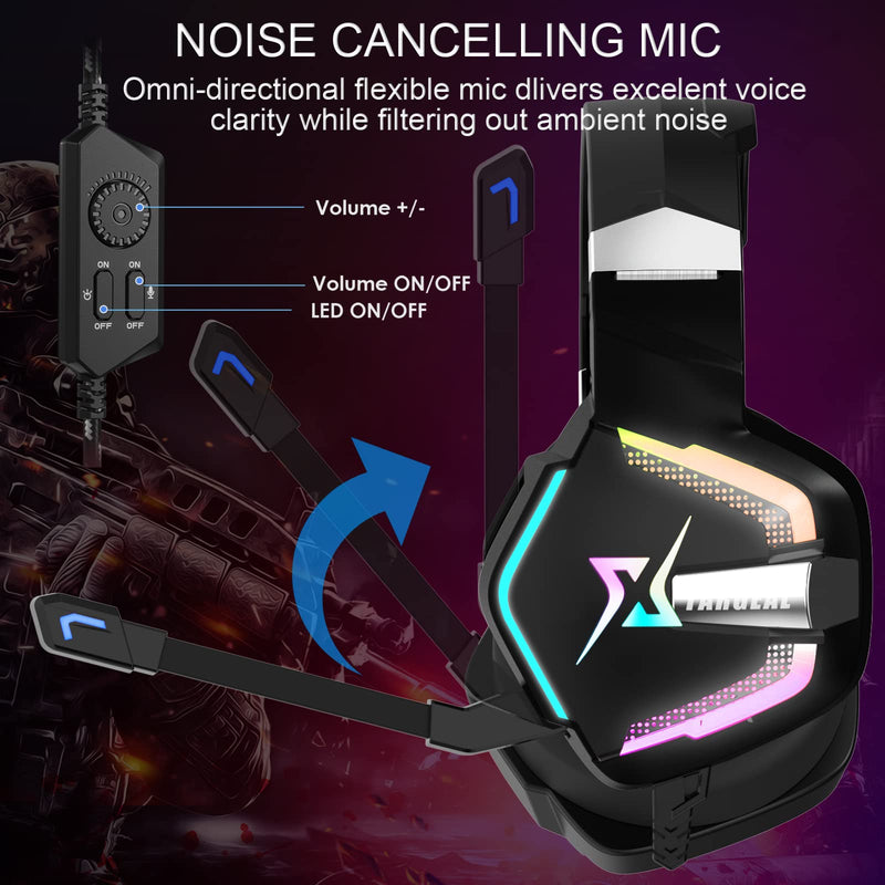 [Australia - AusPower] - targeal Gaming Headset with Microphone for PC PS5 PS4 Switch Laptop Mac, USB Wired 7.1 Surround Sound Gaming Headphones with Omni-Directional Noise Canceling Mic, RGB LED, Without Type C Cable SKY-917 