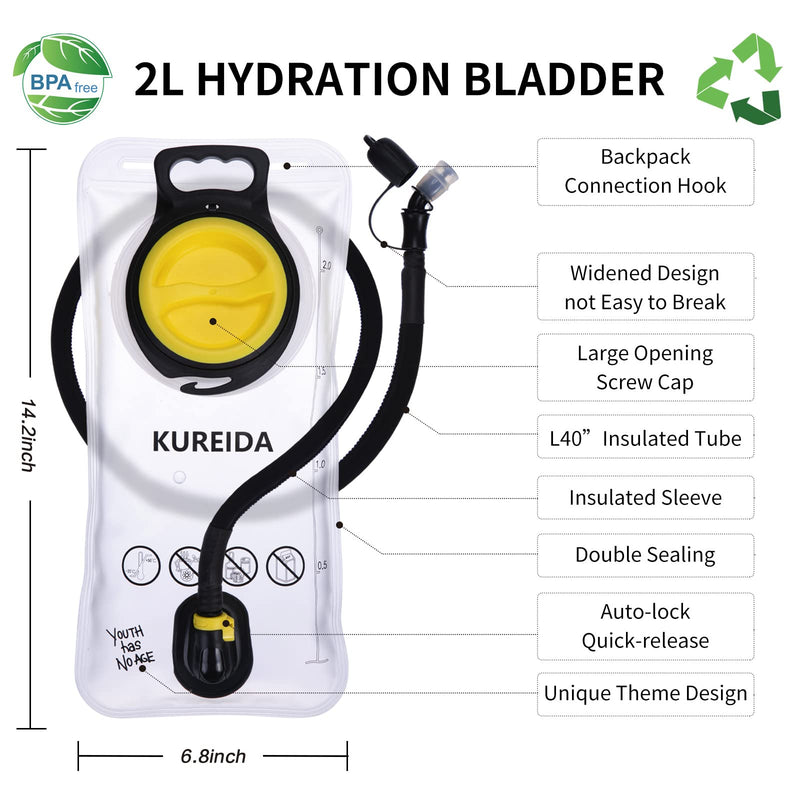 [Australia - AusPower] - KUREIDA Hydration Bladder 2 Liter,Water Bladder with Insulated Tube,BPA Free,Leak Proof,Hydration Reservoir for Hiking,White and Blue. 