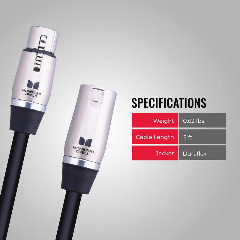 [Australia - AusPower] - Monster Prolink Performer 600 Microphone Cable - Engineered with Custom Monster XLR Connectors, Microfiber Dielectric, Duraflex Jacket, and Carbon Polymer Shielding, 5 ft. Cable 
