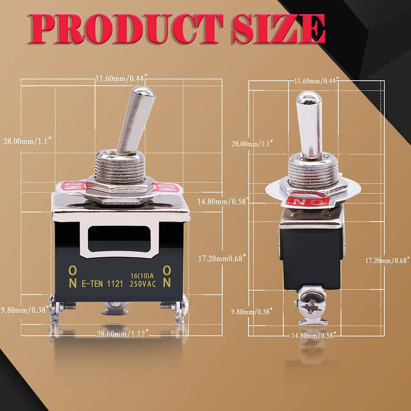 [Australia - AusPower] - Twidec/3Pcs Heavy Duty Rocker Toggle Switch 16A 250V AC SPDT 2 Position 3 Pin ON/ON Switch with Metal Bat Waterproof Boot Cap Cover Ten-1121-B102 