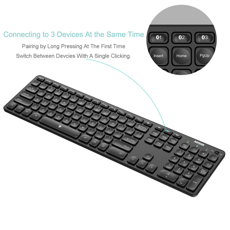 [Australia - AusPower] - Arteck Universal Backlit 7-Colors & Adjustable Brightness Multi-Device Full Size Wireless Bluetooth Keyboard for Windows, iOS, iPad OS, Android, Computer Desktop Laptop Surface Tablet Smartphone 