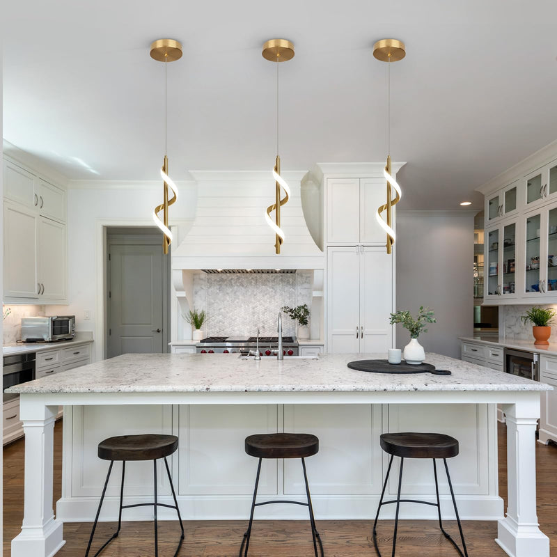 [Australia - AusPower] - Vloitgol Modern Led Pendant Light Fixtures,6000K Cool White Gold Led Pendant Lighting for Kitchen Island,Adjustable Height Hanging Light Fixtures for Kitchen Dining Room Living Room,1 Pack 
