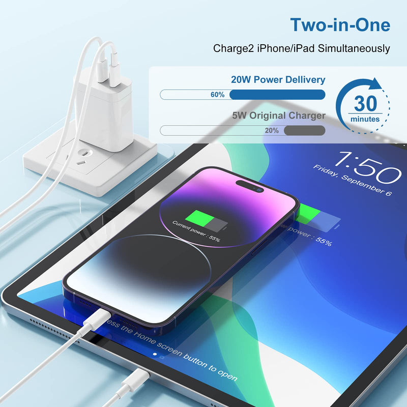 [Australia - AusPower] - USB C Fast Charger Block, [Apple MFi Certified] 2Pack Dual Port USB C Wall Charging Plug,Type C Apple Power Delivery Adapter Brick Cube Box for iPhone 14/14 Plus/14 Pro Max/13 Pro/12 Mini/11 Pro/iPad White 2-Port Charger 