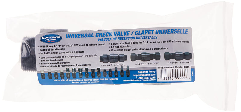 [Australia - AusPower] - Superior Pump 99555 Universal Check Valve, Plastic, Fits all 1-1/4-Inch or 1-1/2-Inch MIP or FIP 