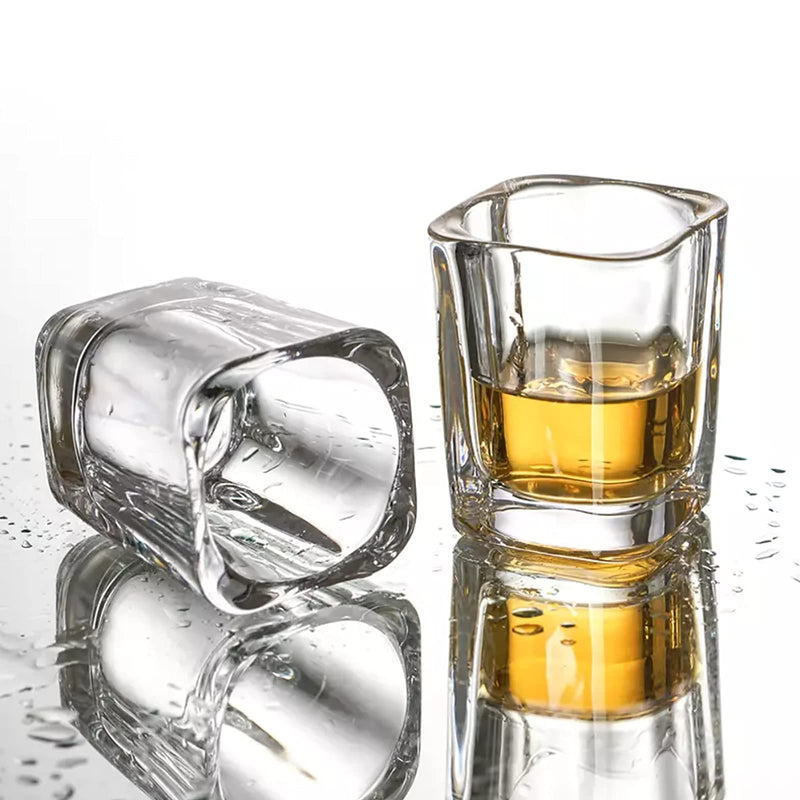 [Australia - AusPower] - Shot Glass Holder Set with 12 Clear Shot Glasses, Vivimee 2.3 oz Square Shot Glasses Set with Rustic Burnt Wood Serving Tray, Crystal Shot Glass for Whiskey, Tequila, Liqueurs, Party & Collection 