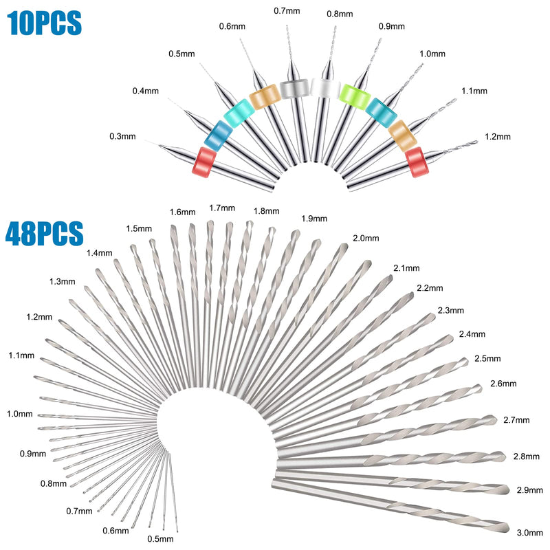 [Australia - AusPower] - 60 Pcs Hand Drill Bits Set, Precision Hand Pin Vise Rotary Tools with Micro Mini Twist Drill Bits for Wood, Jewelry, Plastic, Craft Projects and Model Building, DIY Drilling, etc 