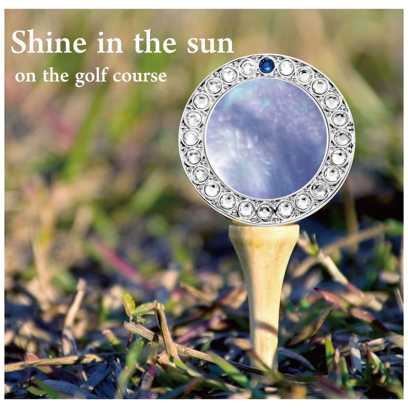 [Australia - AusPower] - E TRUEE Golf Ball Marker Hat Clip with Natural Mother of Pearl and Premium Crystal Golf Marker, Best Golf Gifts and Golf Accessories for Women blue pearl with blue crystal (silver clip) 