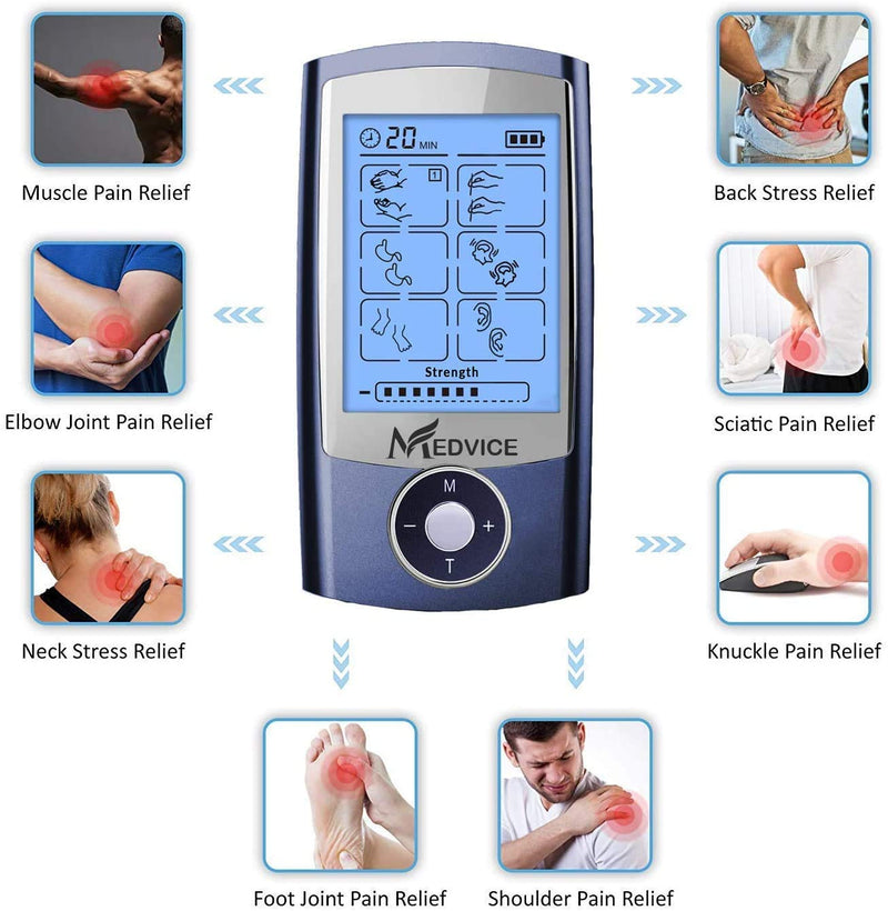 [Australia - AusPower] - MEDVICE Rechargeable Tens Unit Muscle Stimulator, 2nd Gen 16 Modes & 8 Upgraded Pads for Natural Pain Relief & Management, FDA Cleared Electric Pulse Impulse Mini Massager Machine 