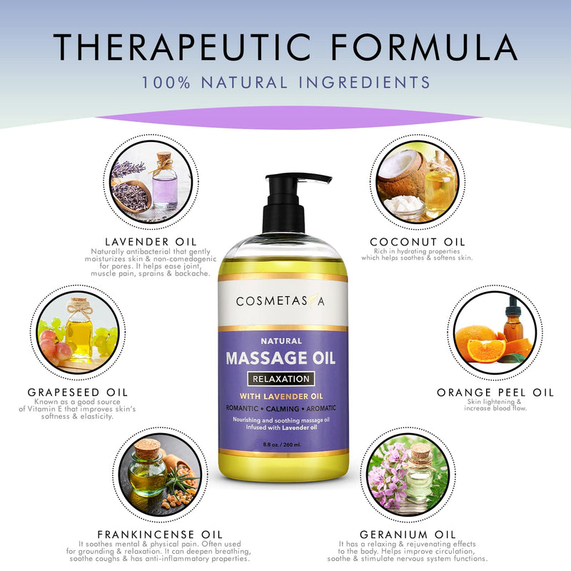 [Australia - AusPower] - Sensual Lavender Massage Oil with Massage Roller Ball - No Stain 100% Natural Blend of Spa Quality Oils for Romantic, Calming, Aromatic, Soothing Massage Therapy 