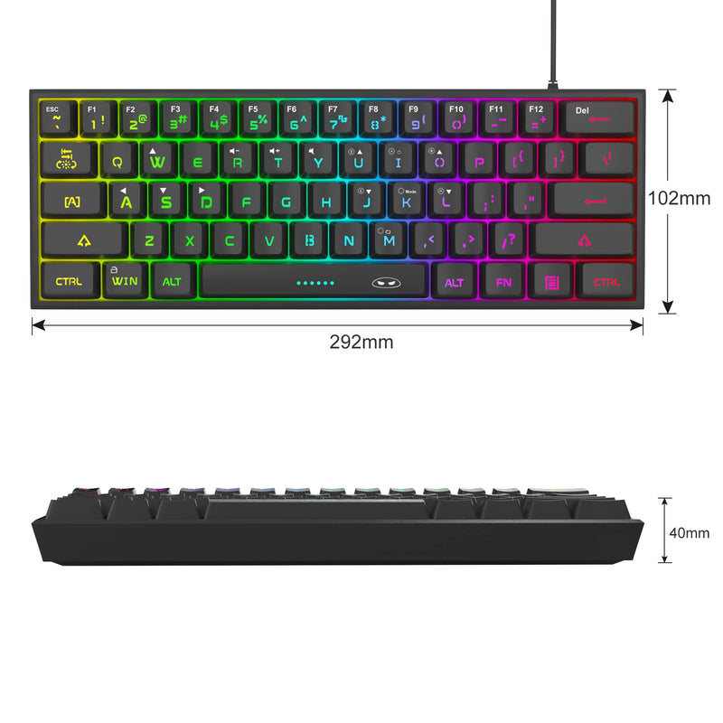 [Australia - AusPower] - Mini 60% Gaming Keyboard, RGB Backlit 61 Key Ultra-Compact Keyboard, MageGee TS91 Ergonomic Waterproof Mechanical Feeling Office Computer Keyboard for PC, MAC, PS4, Xbox ONE Gamer(Black) Black 