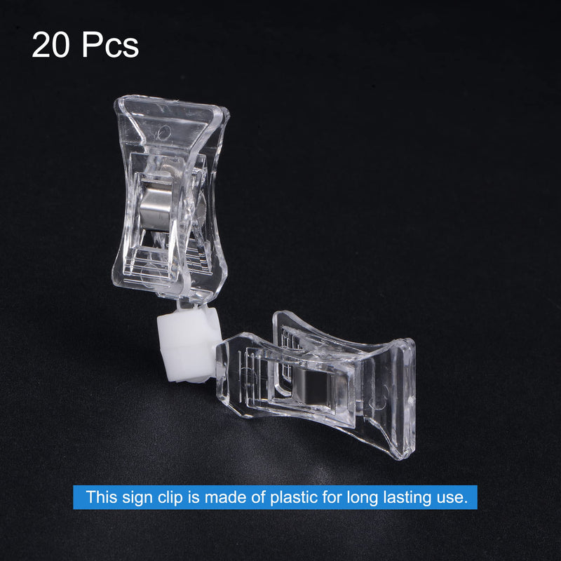 [Australia - AusPower] - MECCANIXITY Adjustable Rotating Sign Clip 90mm Length Fit Max 10mm Thickness Tag for Shelf Display, Clear, Pack of 20 