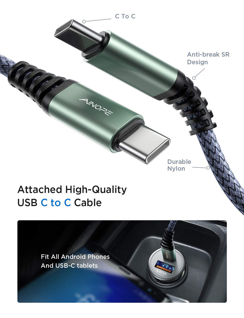 [Australia - AusPower] - USB C Car Charger Super Mini AINOPE All Metal 36W Fast USB Car Charger PD&QC 3.0 Dual Port Car Adapter Compatible with iPhone 12/12 Pro/Max/Mini/iPhone 11/Pro/Max/XR/XS/Max/8, Galaxy S21/20/10-Silver Silver 