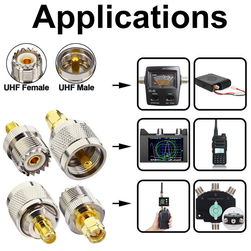 [Australia - AusPower] - onelinkmore SMA-UHF Kits 2 Set RF Coax Coaxial Adapter Connector SMA to UHF PL259 SO239 SMA Jack/Plug to UHF Nickel Gold Plated Test Converter Pack of 8 … 8PCS 