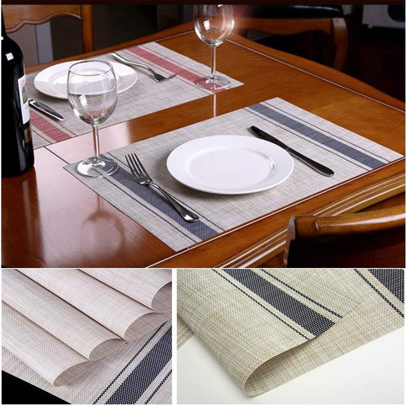 [Australia - AusPower] - YOSICHY Table Mats Set of 4 Crossweave Woven Vinyl Placemats Heat Resistant Non-Slip Kitchen Placemats for Dining Table Washable Easy to Clean(Blue) C-blue 