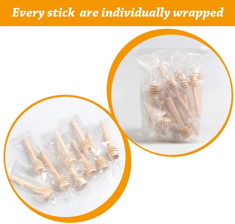 [Australia - AusPower] - Premium 50-Pack 3 Inch Mini Wooden Honey Dipper Stick, Individually Wrapped,Pefect for Wedding Shower Party Favors Honey Jar spoon or Honey Wands mini 50PACK 
