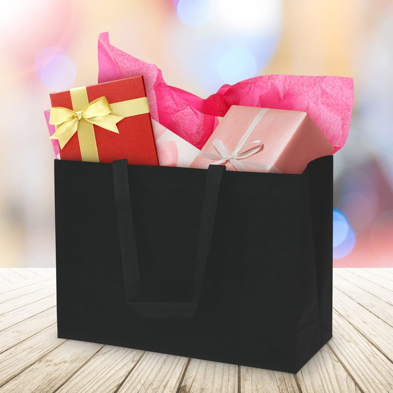 [Australia - AusPower] - Reusable Gift Bags - 12 Pack Totes with Handles, Black Fabric Cloth for Shopping, Merchandise, Boutiques, Small Business Bulk 16x6x12 