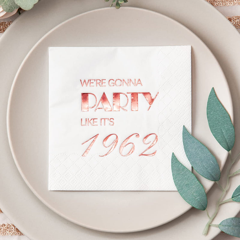 [Australia - AusPower] - Crisky 60th Birthday Cocktail Napkins Rose Gold for Women 60th Birthday Party Decorations for Cake Dessert Berverage Table, 60th Birthday Party Supplies,50 Pcs Disposable Napkins, 3-Ply 