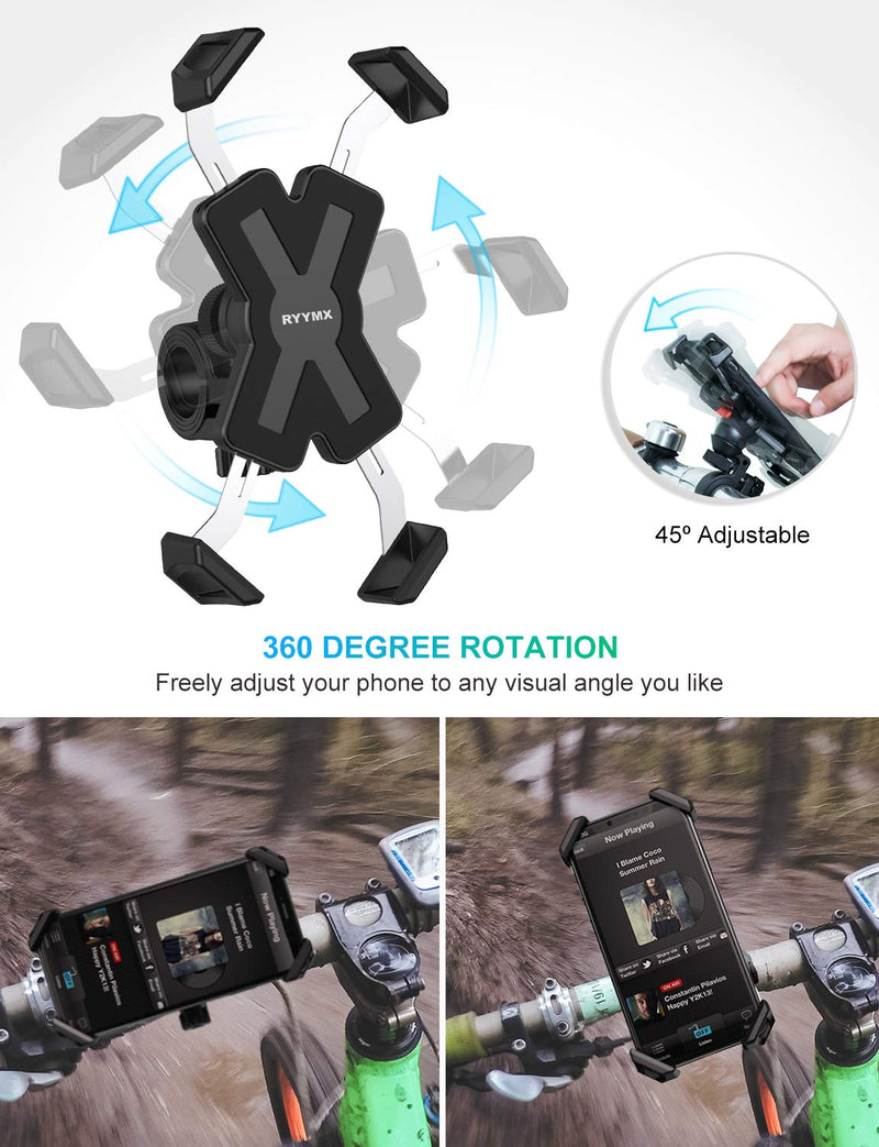 [Australia - AusPower] - Bike Phone Mount - RYYMX Bicycle Phone Holder : 360° Rotation Adjustable Motorcycle Phone Mount for iPhone Xs Max XR X 8 7 6 Plus, Galaxy S10+ S9 S8, Note 10 9 8, GPS, 4-7 inches Android Cell Phones 