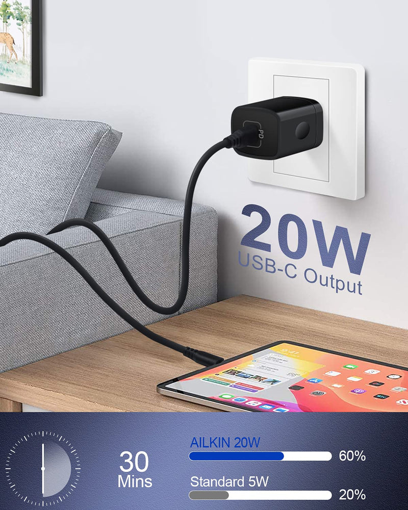 [Australia - AusPower] - 20W PD USB C Wall Charger Adapter [60W/6FT] USB Type C to USB-C Cable, Fast Charging 3.0 Block Plug Cube Brick Box, Android USBC to C Phone Power Charger Cord for Samsung Galaxy, Google Pixel ZTE Moto Black 
