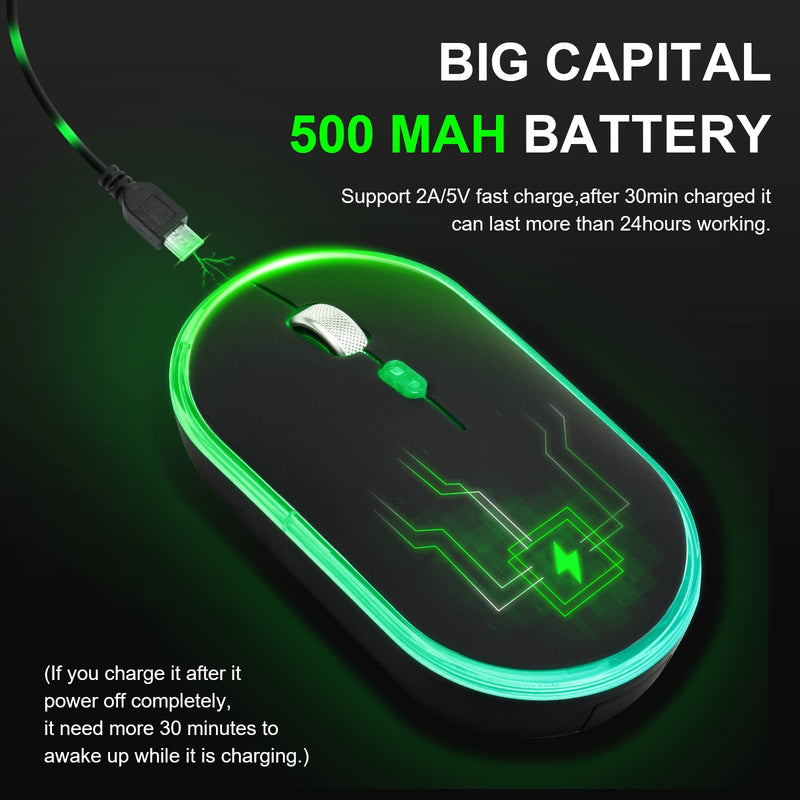 [Australia - AusPower] - Wireless Backlit Mouse LED Silent Rechargeable Battery with Optical Backlight Switch Compatible Mac Windows 7/8/10 for PC Laptop(Black) black 