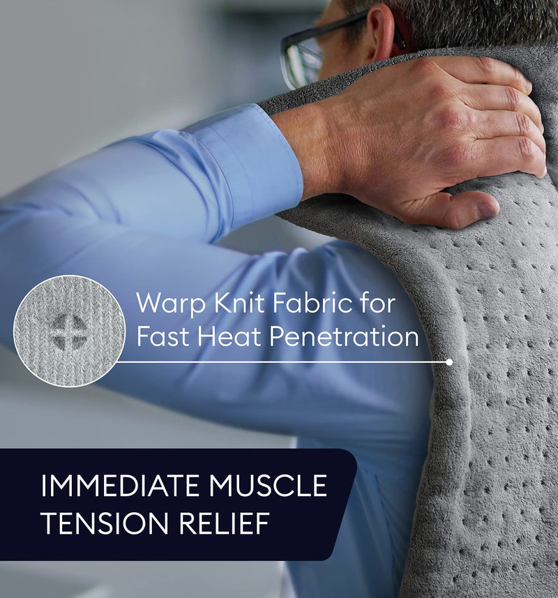 [Australia - AusPower] - GENIANI Extra Large Electric Heating Pad for Back Pain and Cramps Relief - Auto Shut Off - Soft Heat Pad 12"x24" for Moist & Dry Therapy (Tabby Gray) Tabby Gray 
