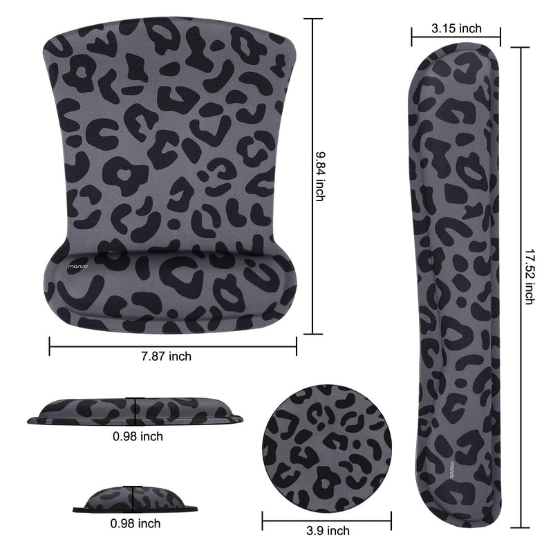 [Australia - AusPower] - MOSISO Wrist Rest Support for Mouse Pad&Keyboard Set, Leopard Grain Ergonomic Mousepad&Coaster Non-Slip Base Home/Office Pain Relief&Easy Typing Cushion with Neoprene Cloth&Raised Memory Foam, Black 