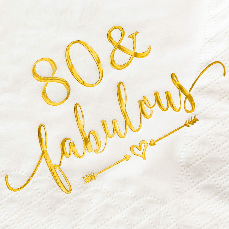 [Australia - AusPower] - Crisky 80 and Fabulous Cocktail Napkins Gold for Women 80th Birthday Decorations, 80th Birthday Bevergae Dessert Cake Table Supplies, 50Pcs, 3-Ply 