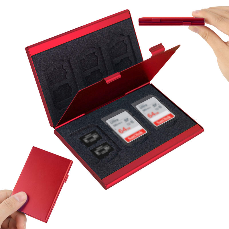 [Australia - AusPower] - SD Card Holder, SD Card Case, LAVILI CF Memory Card Holder Case Aluminum Alloy Hard Shell, Double-Layer Capacity for 6SD Cards and 12 TF Cards Red Color 
