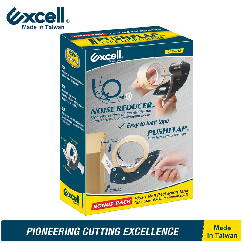 [Australia - AusPower] - Excell Tape Dispenser with Low Noise Design When Packaging The Boxes, Packing Gun Plus 1 Free Transparent Tape (Approximately 0.05mmx48mmx50M) Used for Shipping, Moving, Office and Warehouse - 1Pack 1-Pack 