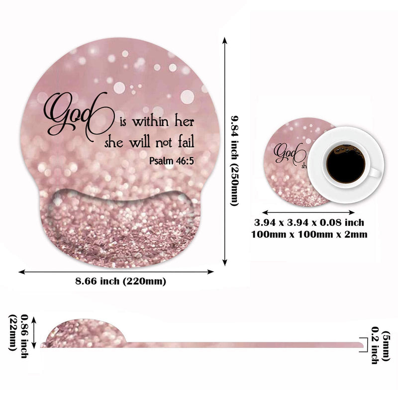 [Australia - AusPower] - Ergonomic Mouse Pad Wrist Support and Coffee Coaster, Cute Wrist Rest Pad with Non-Slip PU Base for Home Office Working Studying Easy Typing & Pain Relief, Christian Quote Bible Verse Psalm 46:5 