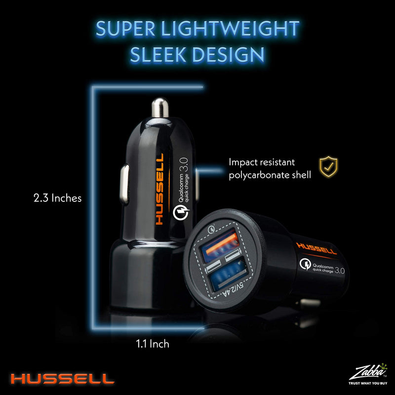 [Australia - AusPower] - Hussell Car Charger Adapter - 3.0 Portable USB w/Fast Charge Technology & Dual Ports - Compatible w/Apple iPhone, Android, Tablet or Other USB Device Standard 