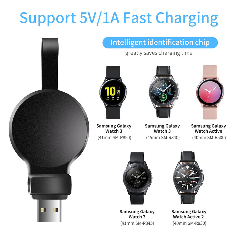 [Australia - AusPower] - XHSJUG Portable USB Charger for Galaxy Watch 4/3 / Active 2 / Active Magnetic Wireless Fast Charger Car Keychain for Samsung Galaxy Watch 3 Active & Active 2 Accessories (Black) Black 
