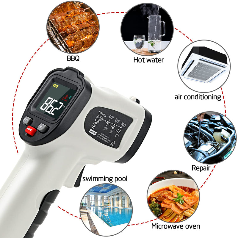 [Australia - AusPower] - Digital Laser Thermometer Gun Handheld Infrared Temp Gun with Alarm Function, -58℉~1112℉(-50℃～600℃) Non-Contact Instant Read IR Thermometer for Cooking/BBQ/Ice Tea Making/Fridge /Objects/Industrial 