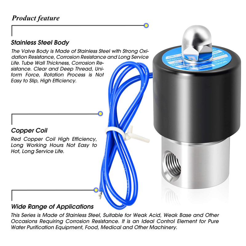 [Australia - AusPower] - TAILONZ PNEUMATIC 1/4 Inch NPT 304 Stainless Steel 12V/24V/110V/220V Electric Solenoid Valve 2S025-08 Normally Closed Water, Air, Diesel(24V) DC24V 1/4" 