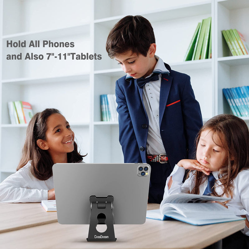 [Australia - AusPower] - Adjustable Cell Phone Stand for Desk, CreaDream Aluminum Desktop Phone Holder with Bigger Body and Longer Arm, Supper Stability, Compatible with All Mobile Phones,iPhone,iPad,Tablet(4-10in)-Black Black 