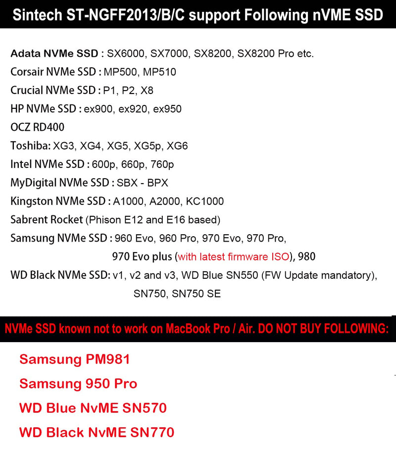 [Australia - AusPower] - Sintech NGFF M.2 nVME SSD Adapter Card for Upgrade MacBook Air(2013-2016 Year) and MacBook PRO(Late 2013-2015 Year) (Black) 