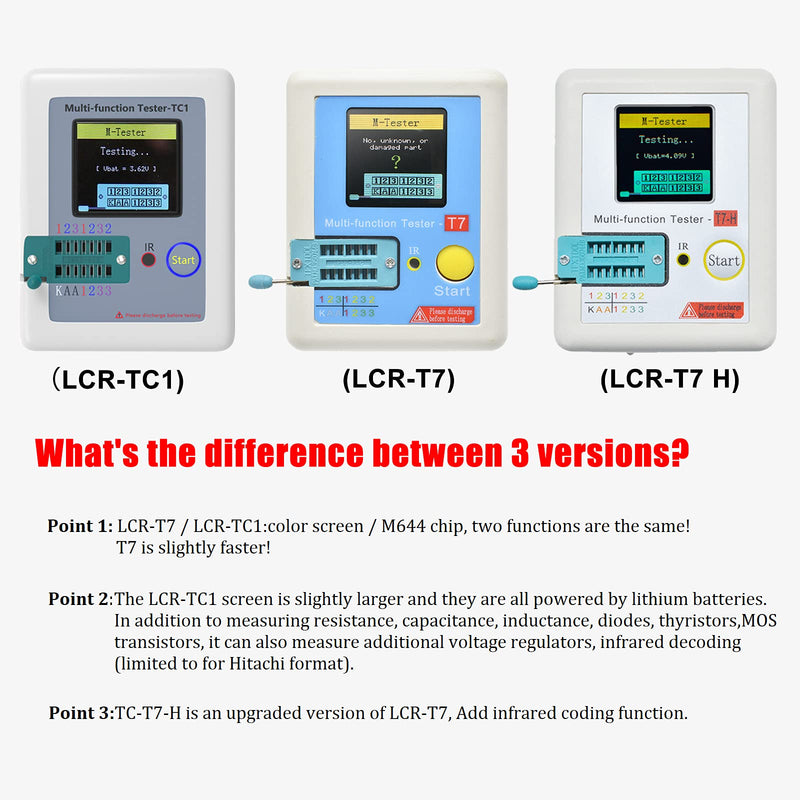 [Australia - AusPower] - LCR-T7 Transistor Tester, Aideepen Multi-Function TFT 1.8" Transistor Tester Full Color Graphic Display Transistor Meter with Auto Shut Off for Diode Triode Capacitor Resistor Transistor LCR-T7 