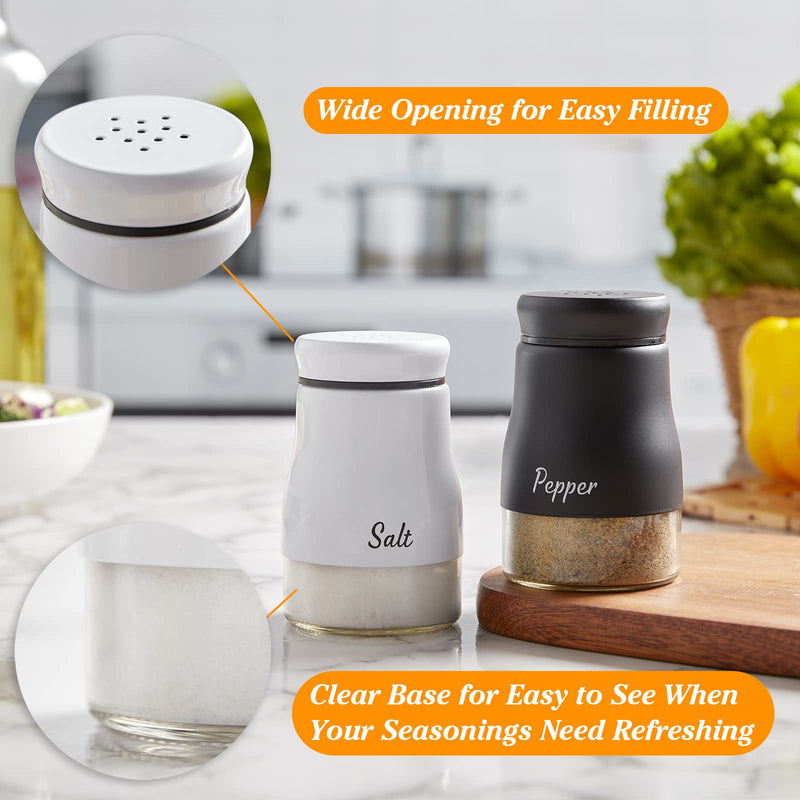 [Australia - AusPower] - Farmhouse Salt and Pepper Shakers Set, Bivvclaz 5 Ounce Stainless Steel Salt and Pepper Dispenser with Glass Bottom, Cute Salt and Pepper Shakers for Farmhouse Modern Home Kitchen Decor, Easy Filling Black&White 