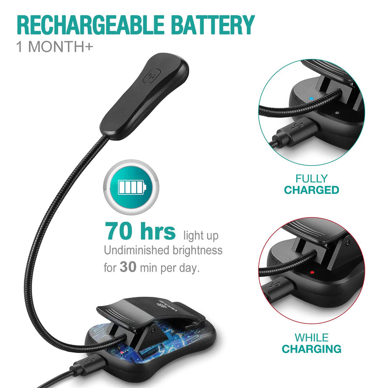 [Australia - AusPower] - Vekkia/LuminoLite Rechargeable Book Light, Reading Lights for Books in Bed, 3 Colortemperature × 3 Brightness, Clip on Book, Up to 70 Hours Lighting, Great for Readers, Kids & Travel (Black) Black 