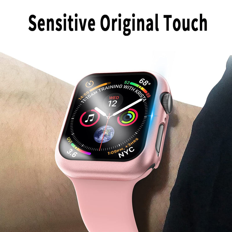 [Australia - AusPower] - Screen Protector Case Compatible with Apple Watch Series 6 5 4, Tempered Glass All Around Hard PC Smart Watch Case Overall Protective Cover (44mm, Rose Gold) 44mm 