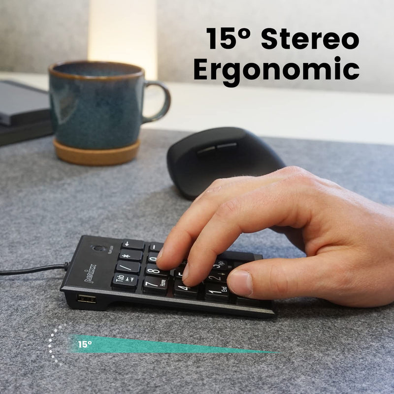 [Australia - AusPower] - Perixx Peripad-202H Wired Slim Numeric Keypad, X Type Scissor Keys with 2 USB Hubs and Tab Key, Black USB with 2 Hubs 